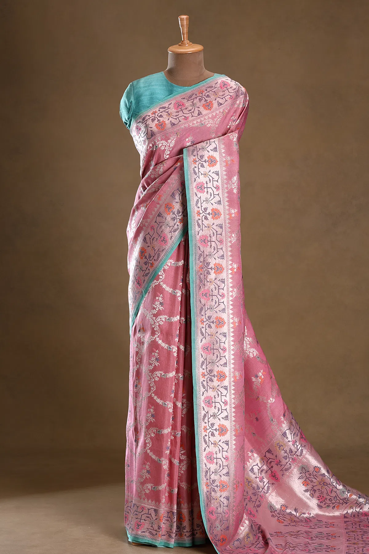 candy pink zari woven banarasi tussar silk saree